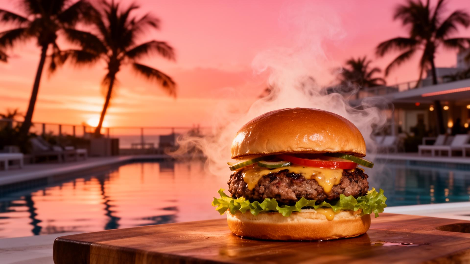 Sunset rooftop burger